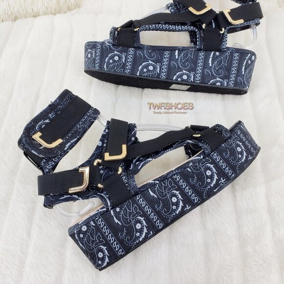 Bandanna 2" Platform Sandals harness strap shoes Black Bandana - Picture 11 of 14